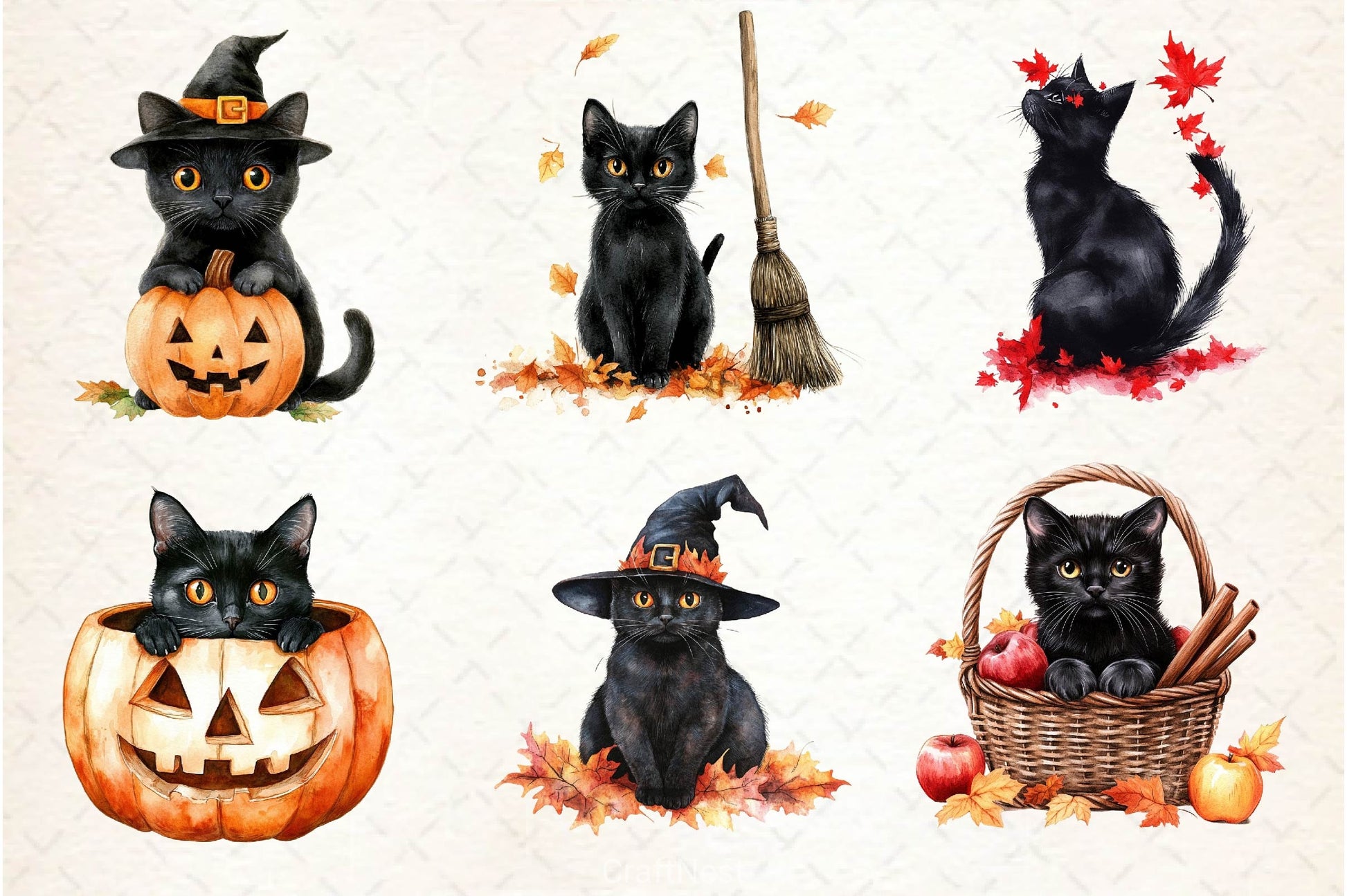 Fall Autumn Black Cat Clipart Bundle - CraftNest - Digital Crafting and Art
