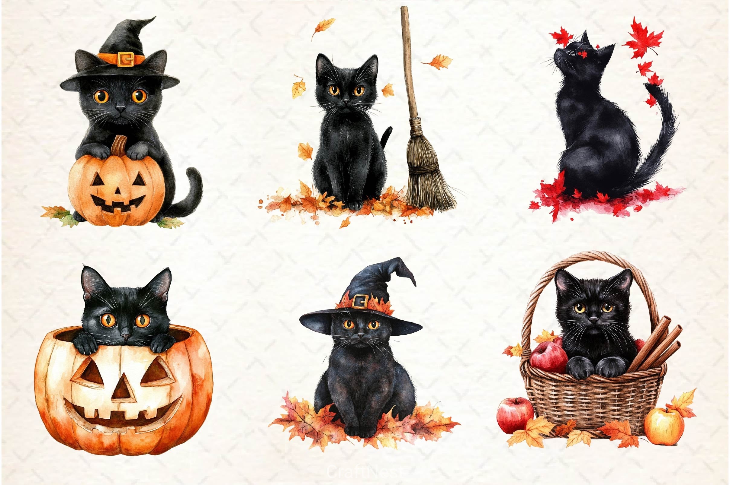 Fall Autumn Black Cat Clipart Bundle - CraftNest - Digital Crafting and Art