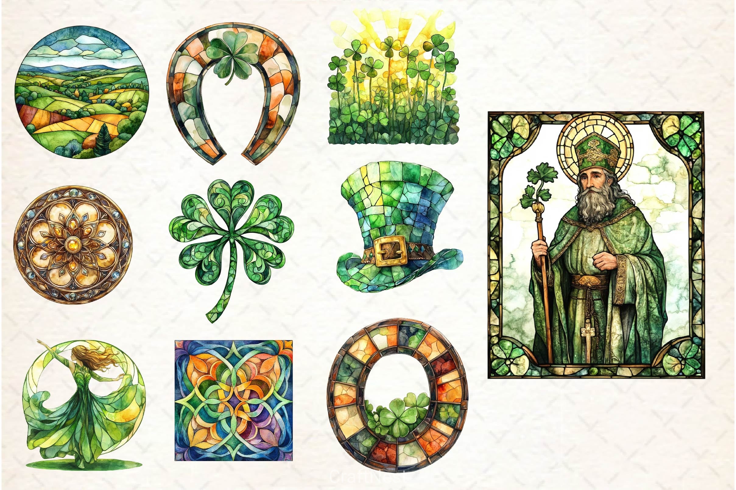 Stained Glass St Patricks Clipart Bundle - CraftNest - Digital Crafting and Art