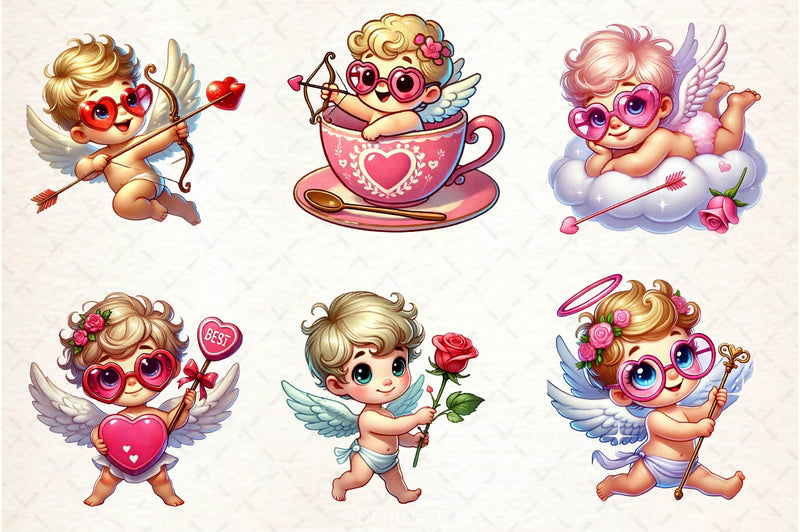 Cute Pink Cupids Clipart Bundle - CraftNest - Digital Crafting and Art