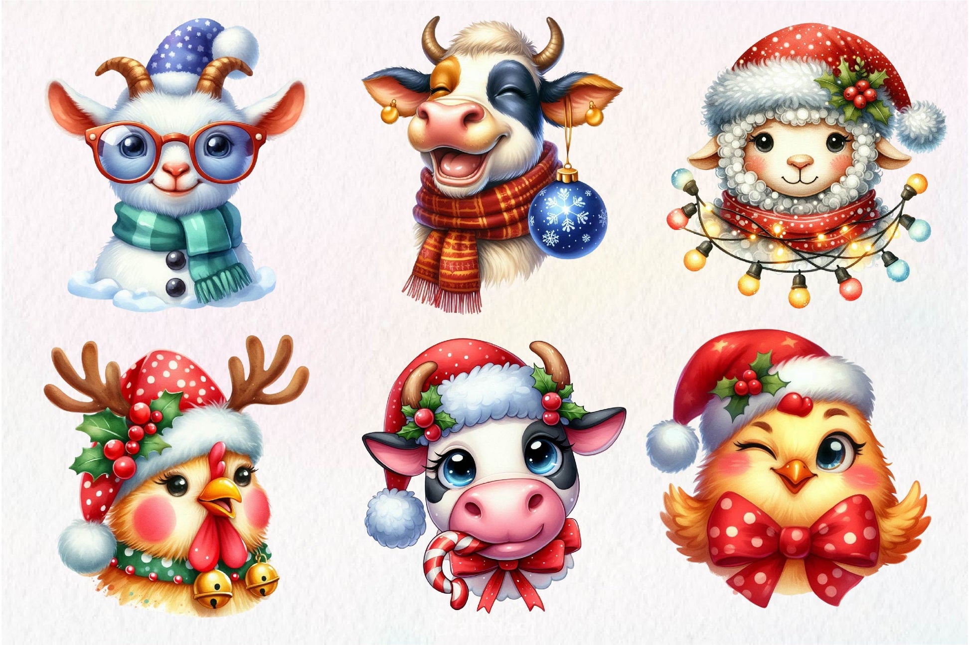 Funny Christmas Farm Animal Face Clipart Bundle - CraftNest - Digital Crafting and Art