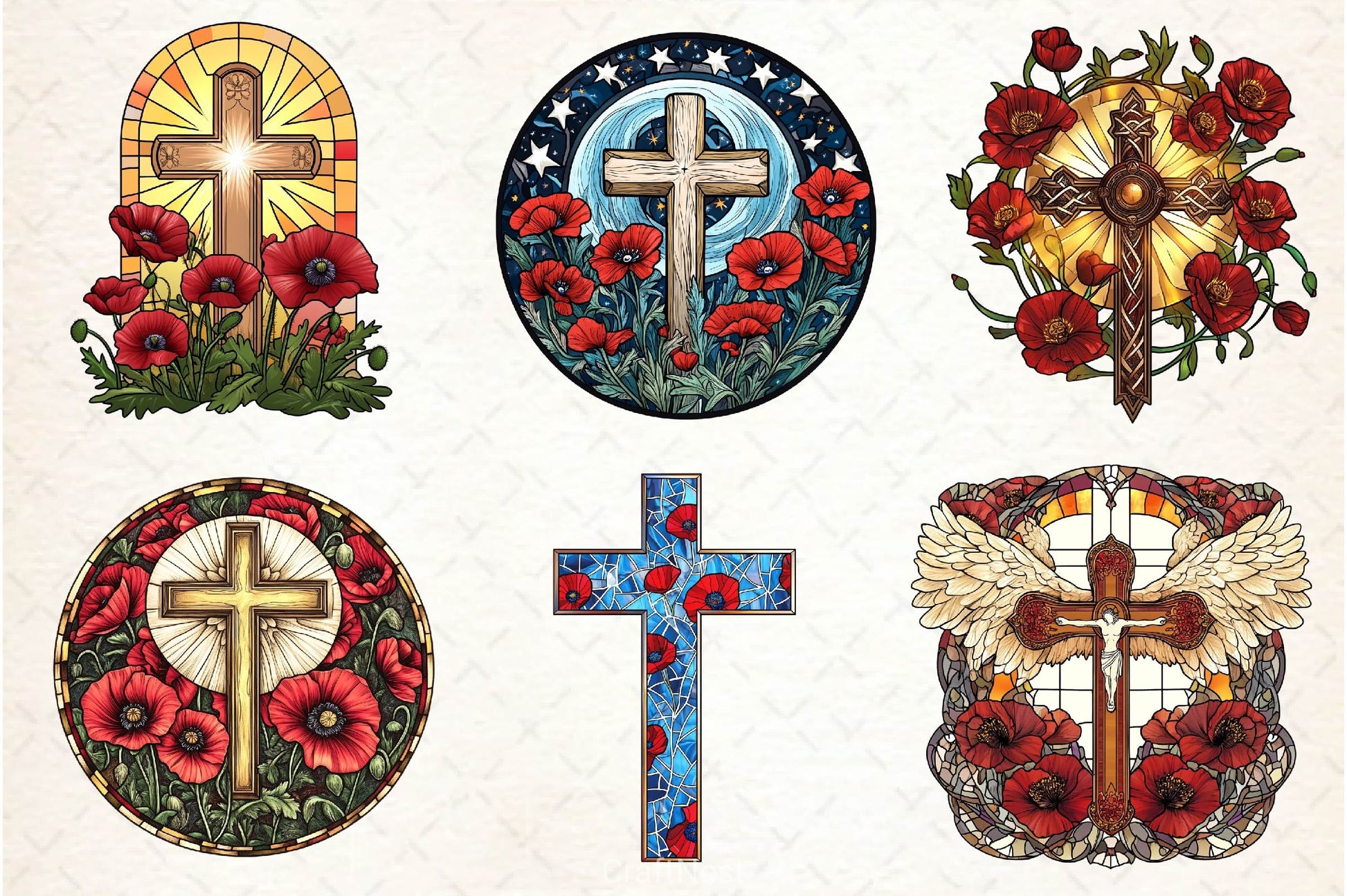 Poppy & Cross Faux Stained Glass Clipart Bundle - CraftNest - Digital Crafting and Art