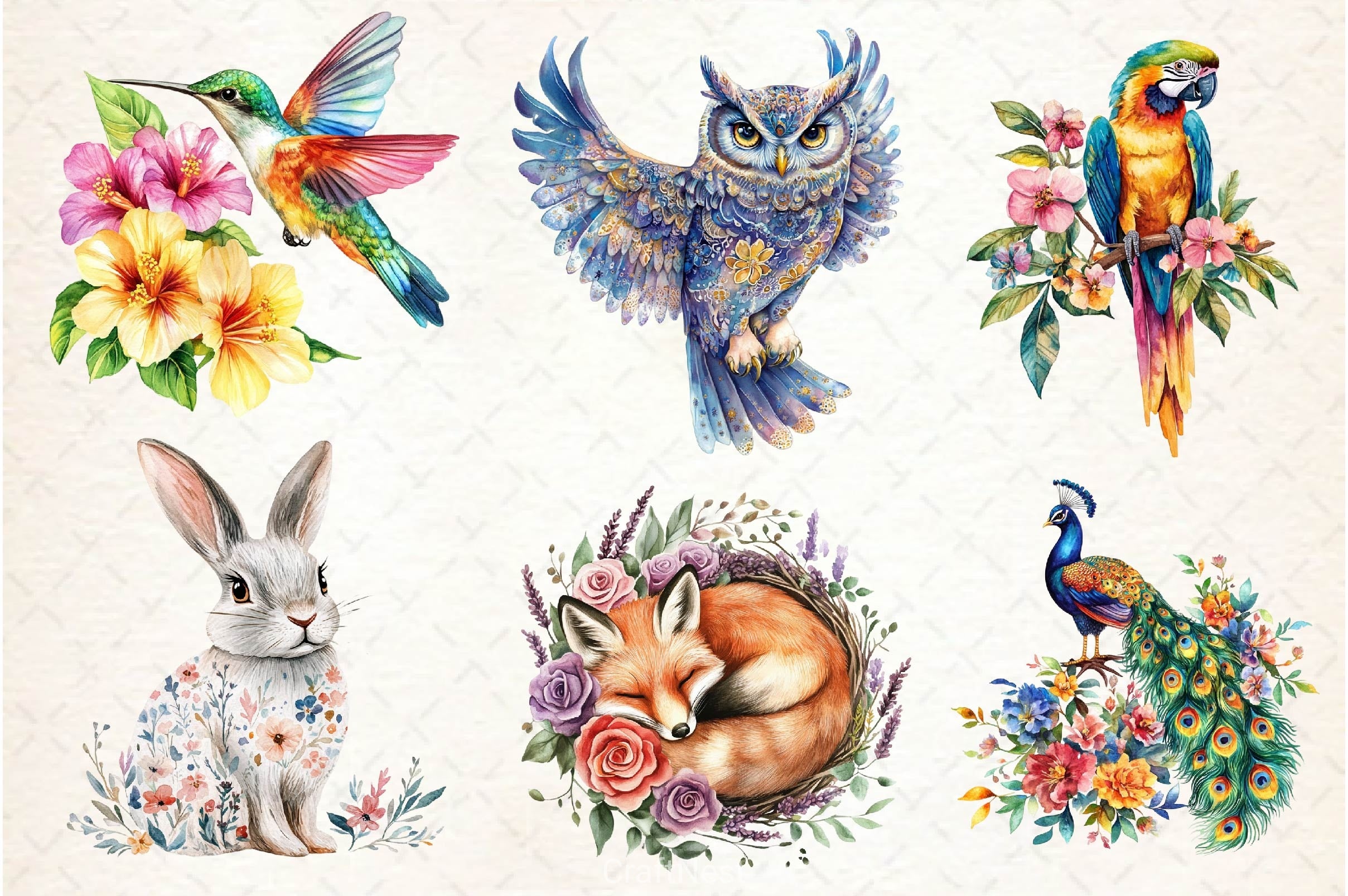 Vibrant Flowers Animals Clipart Bundle - CraftNest - Digital Crafting and Art