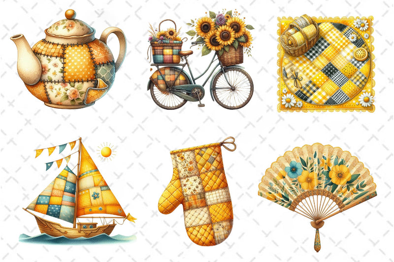 Yellow Patchwork Summer Clipart Bundle 2 - CraftNest - Digital Crafting and Art