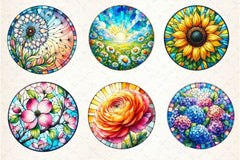 Round Stained Glass Spring Flower Clipart Bundle - CraftNest - Digital Crafting and Art