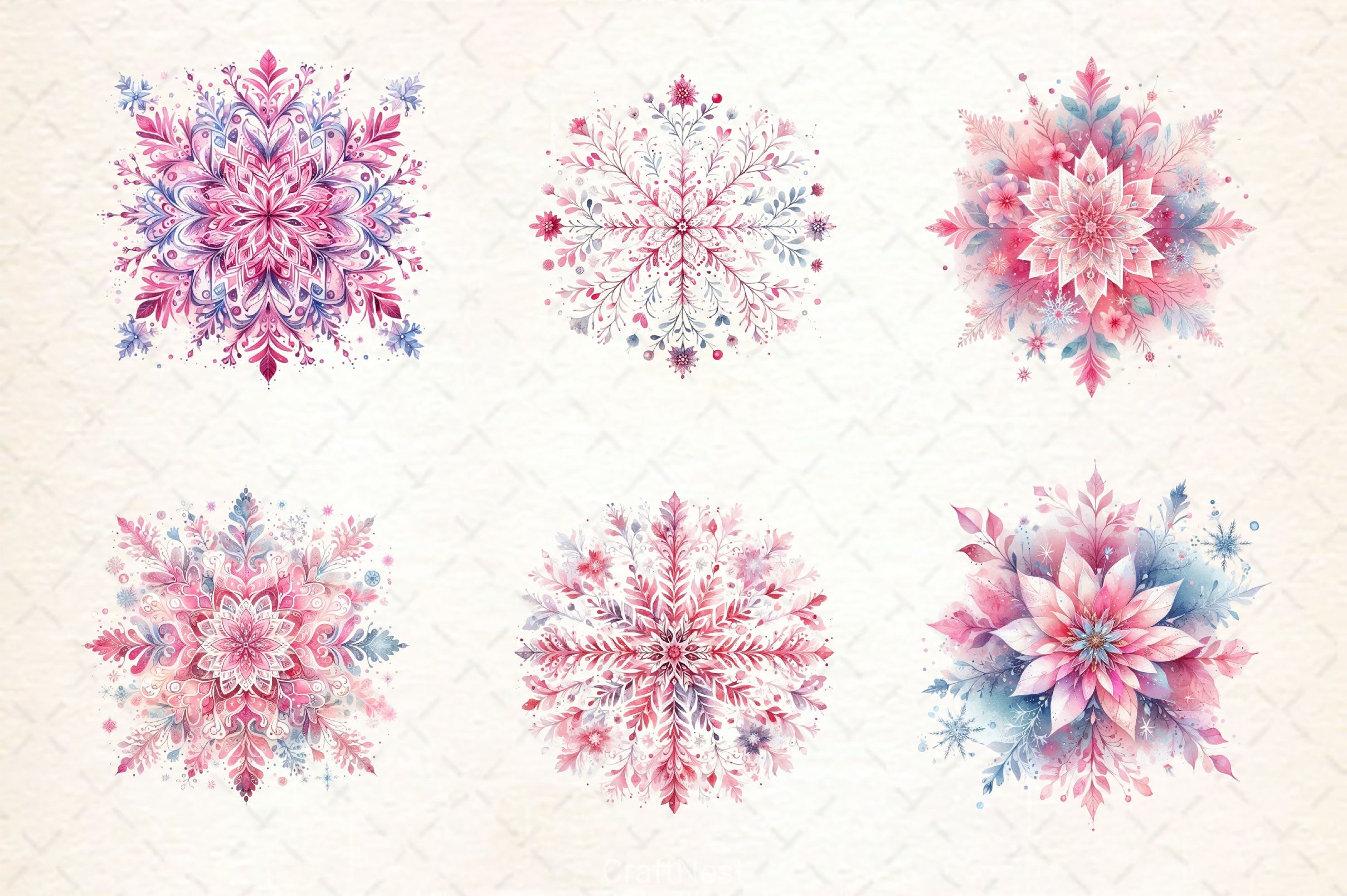 Pink Pastel Snowflake Clipart Bundle - CraftNest - Digital Crafting and Art