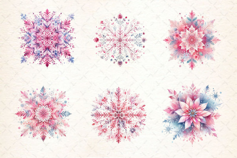 Pink Pastel Snowflake Clipart Bundle - CraftNest - Digital Crafting and Art