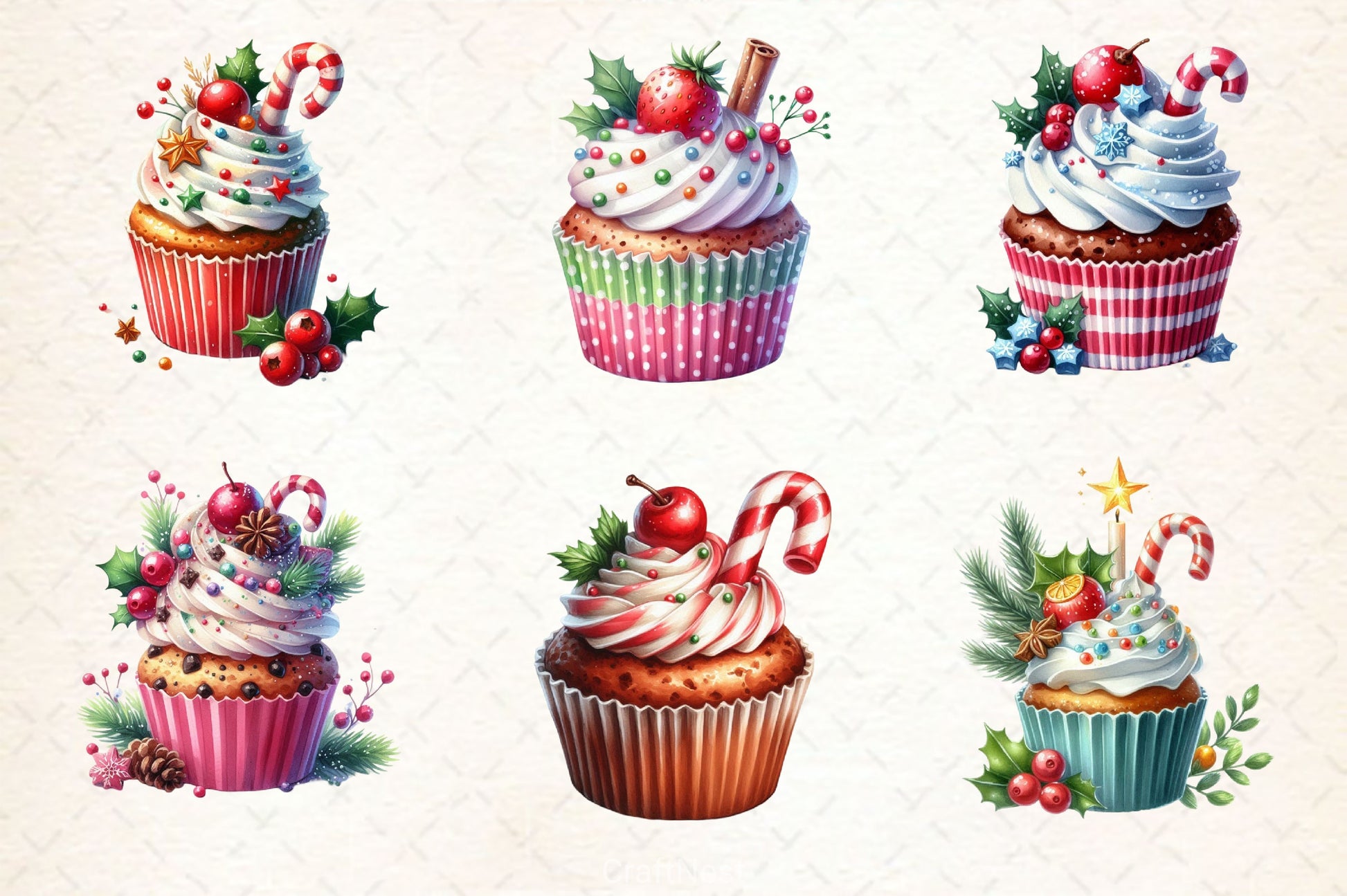 Christmas Cupcake Vintage Cupcake Clipart Bundle - CraftNest - Digital Crafting and Art
