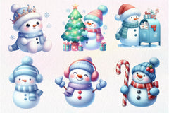 Christmas Pastel Blue Snowman Clipart Bundle - CraftNest - Digital Crafting and Art