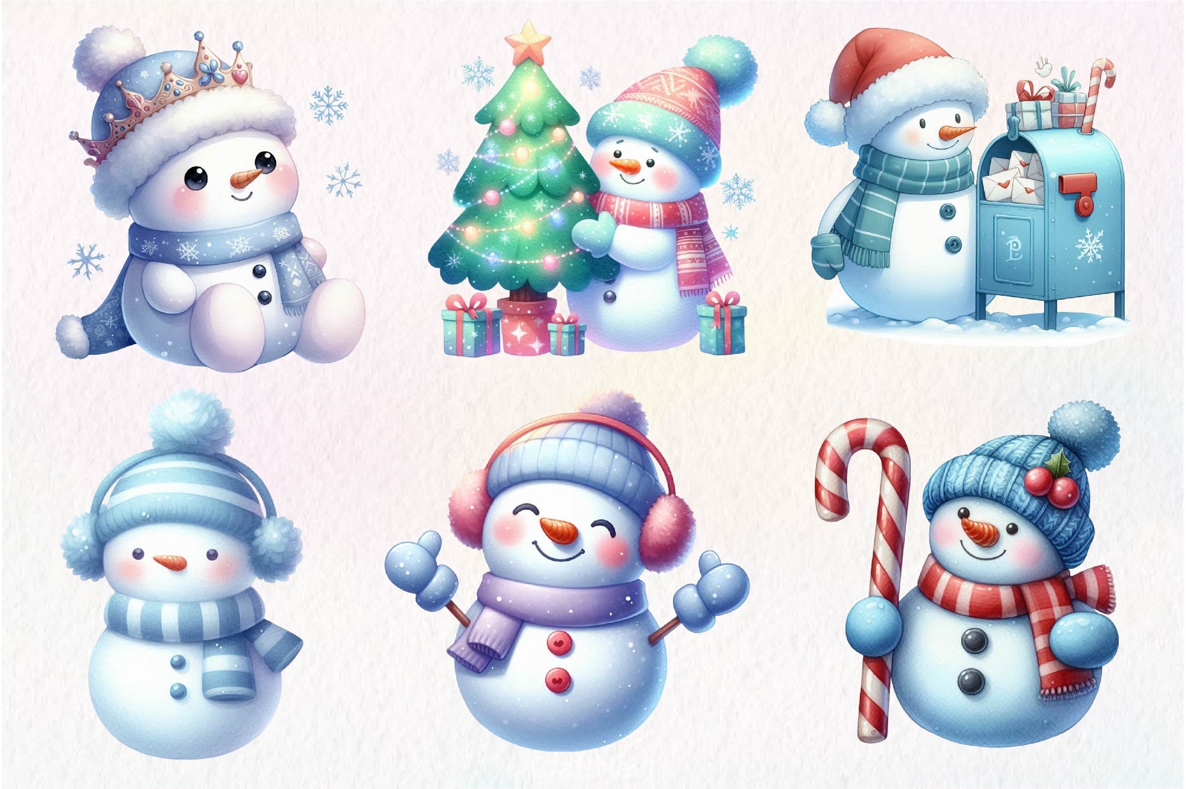 Christmas Pastel Blue Snowman Clipart Bundle - CraftNest - Digital Crafting and Art