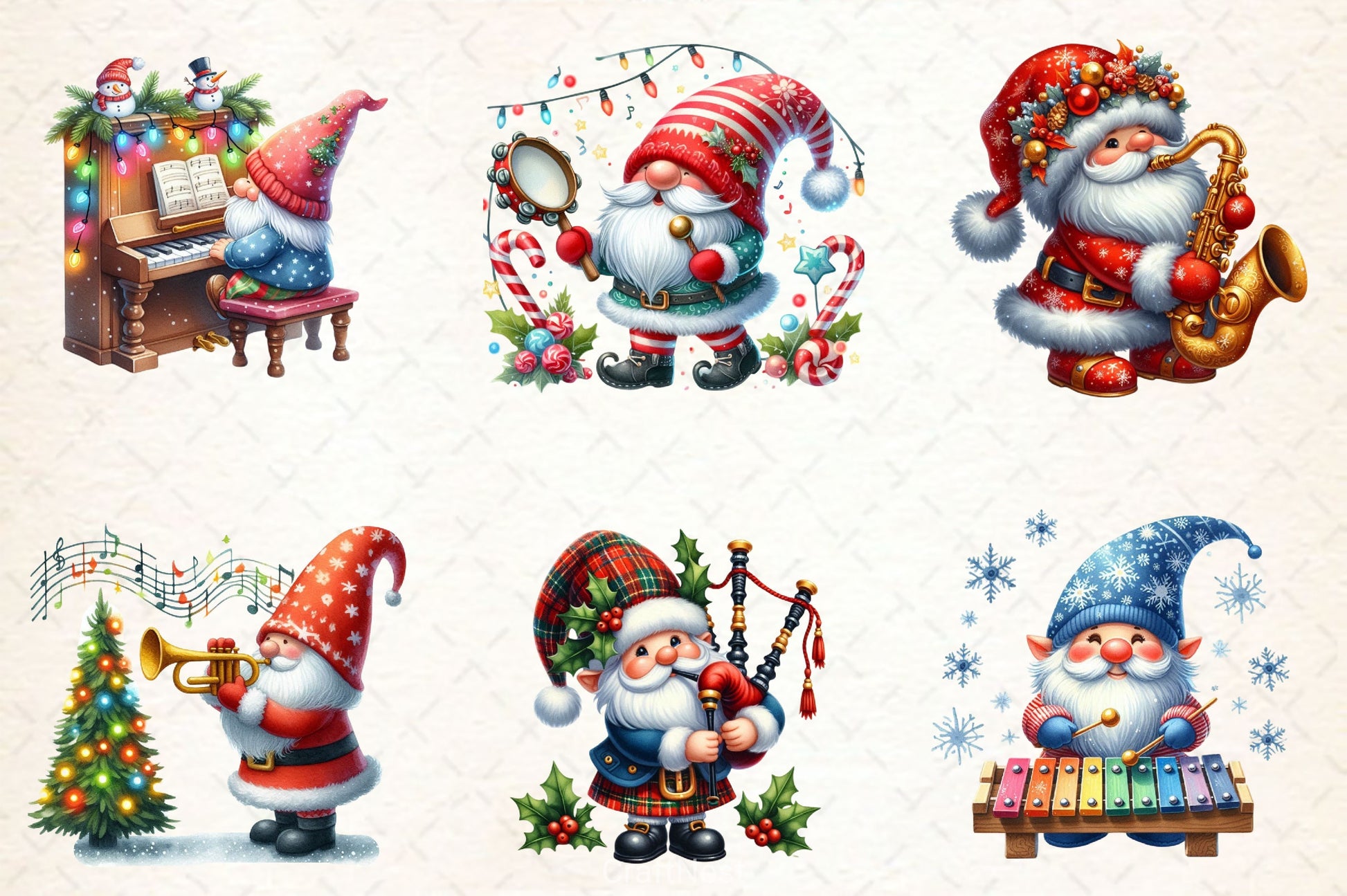 Christmas Gnome Musicians Clipart Bundle 2 - CraftNest - Digital Crafting and Art
