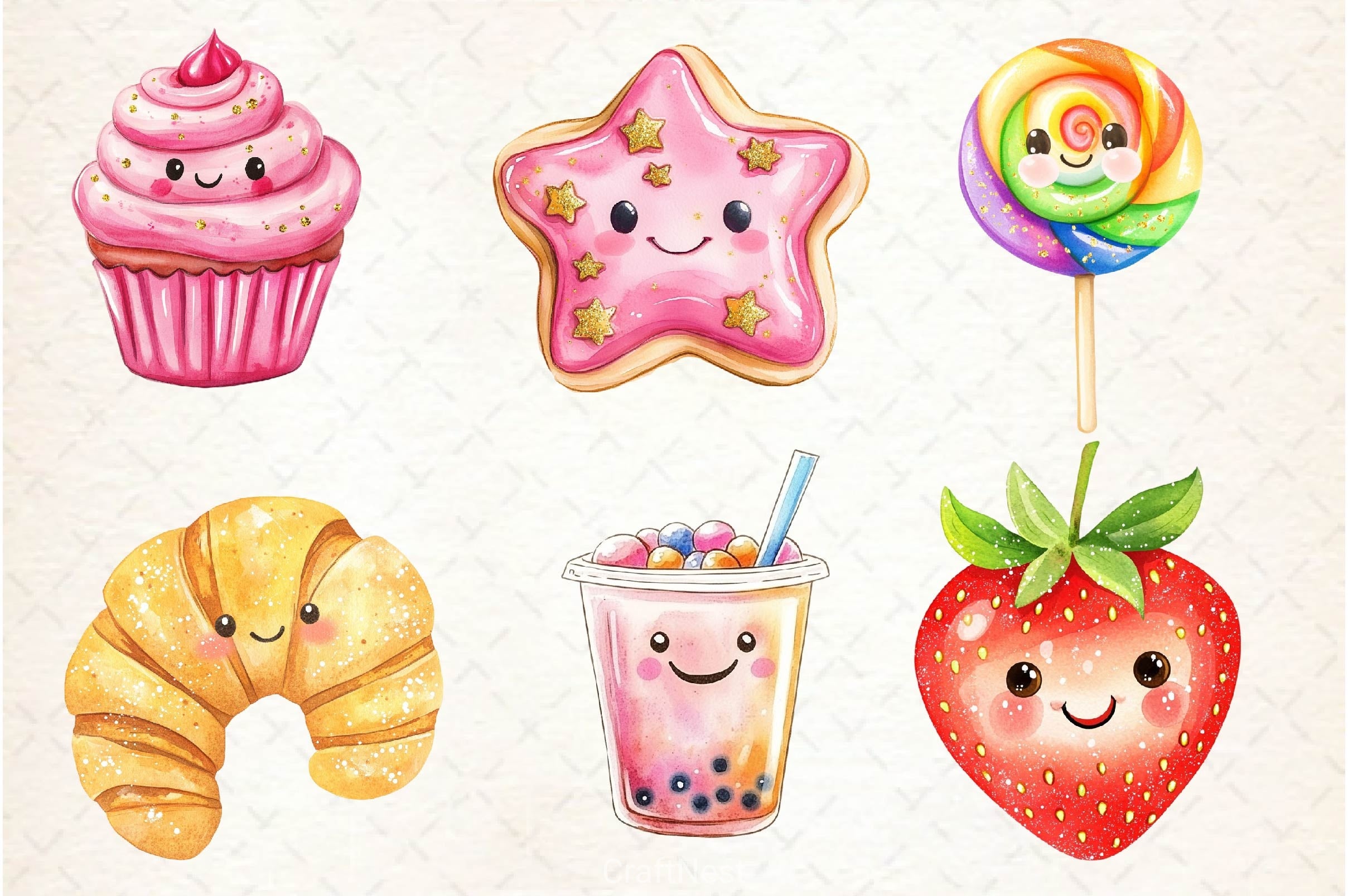 Kawaii Glitter Food Clipart Bundle 3 - CraftNest - Digital Crafting and Art
