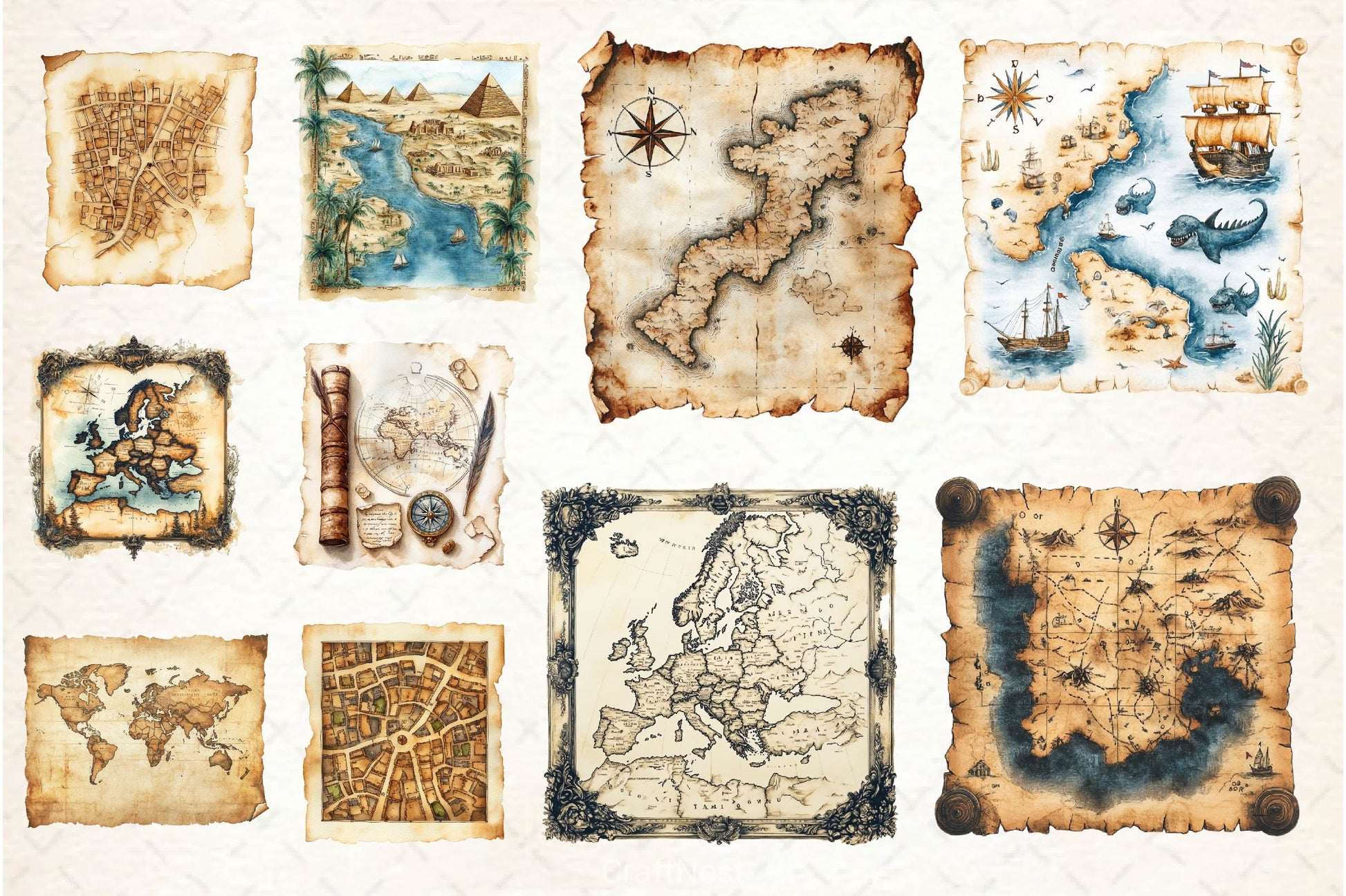Old Maps Designs Clipart Bundle 2 - CraftNest - Digital Crafting and Art