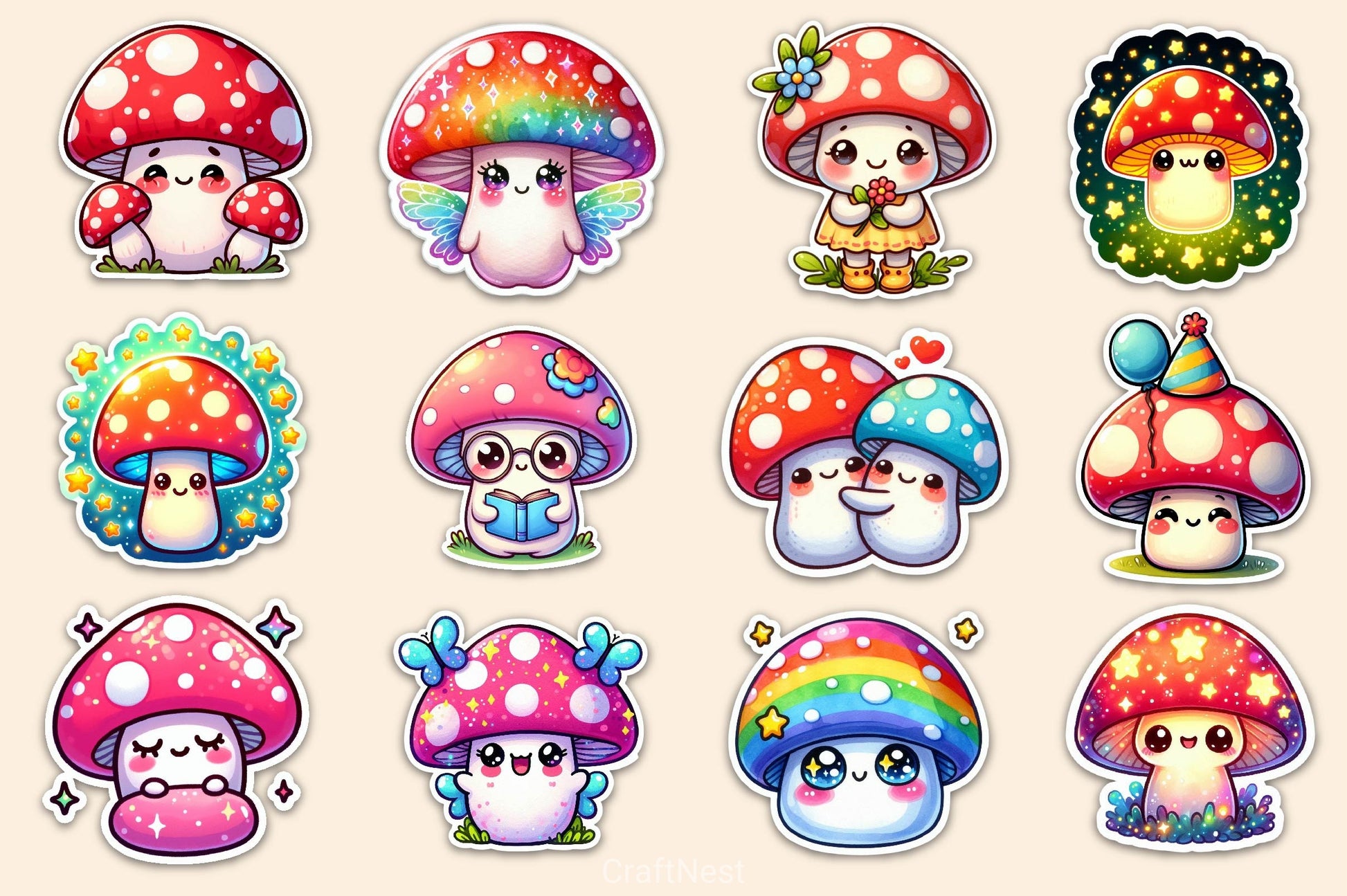 Kawaii Mushroom Clipart Bundle - CraftNest - Digital Crafting and Art
