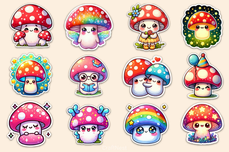 Kawaii Mushroom Clipart Bundle - CraftNest - Digital Crafting and Art