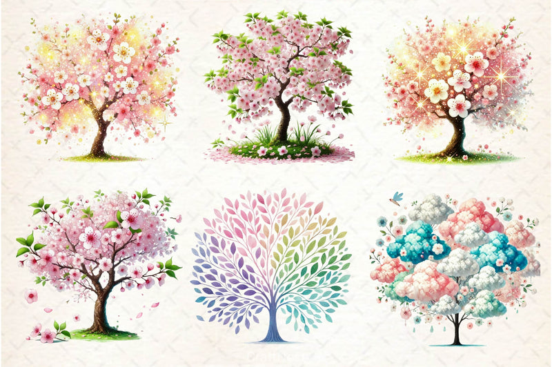 Pastel Spring Trees Clipart Bundle 5 - CraftNest - Digital Crafting and Art