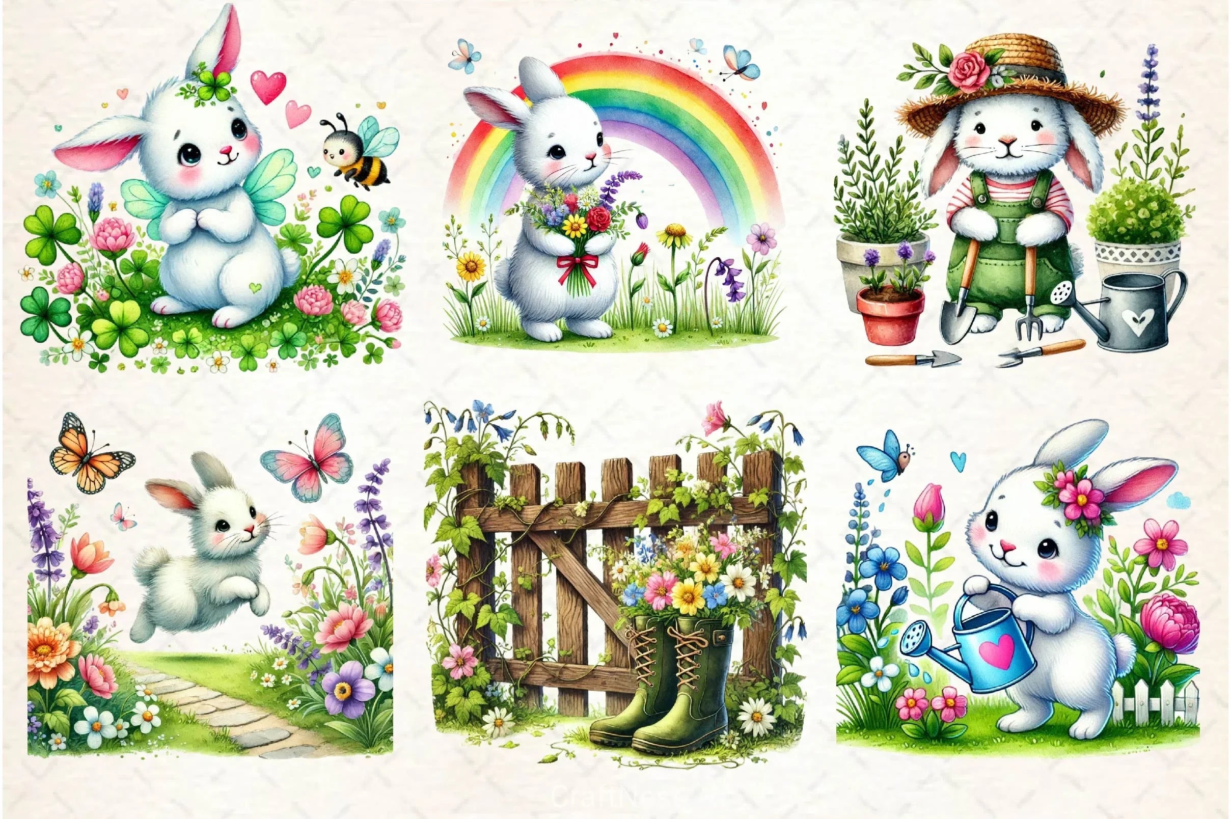 Spring Bunny Garden Clipart Bundle - CraftNest - Digital Crafting and Art