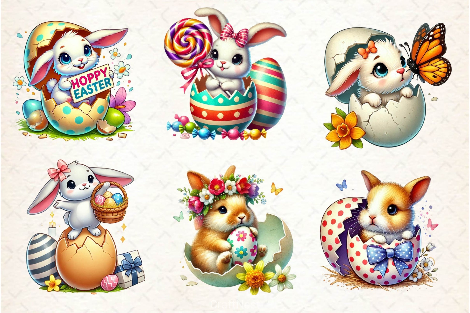 Easter Bunny On Cracked Egg Clipart Bundle - CraftNest - Digital Crafting and Art