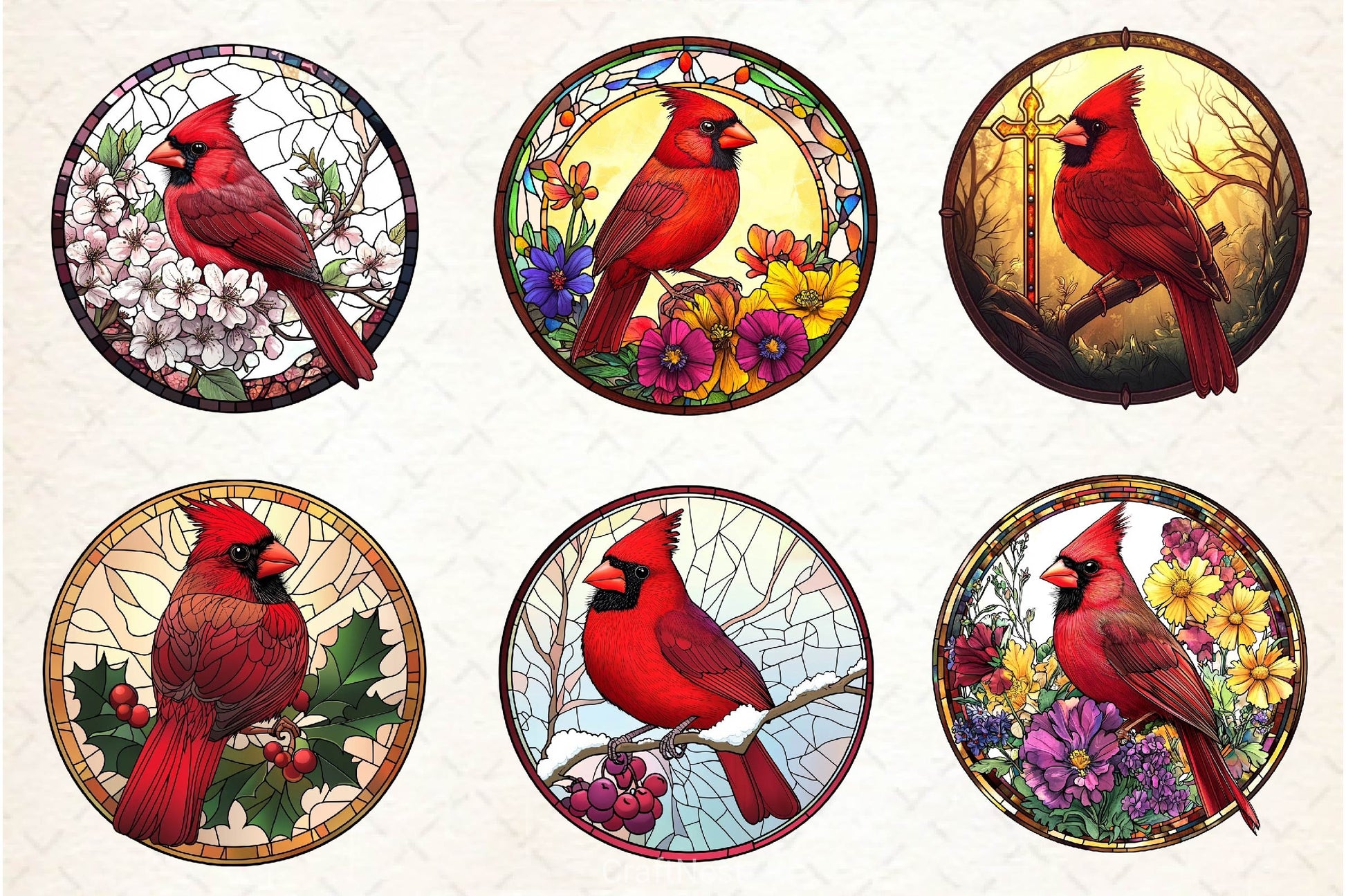 Stained Glass Cardinal Bird Wind Spinner Clipart Bundle - CraftNest - Digital Crafting and Art