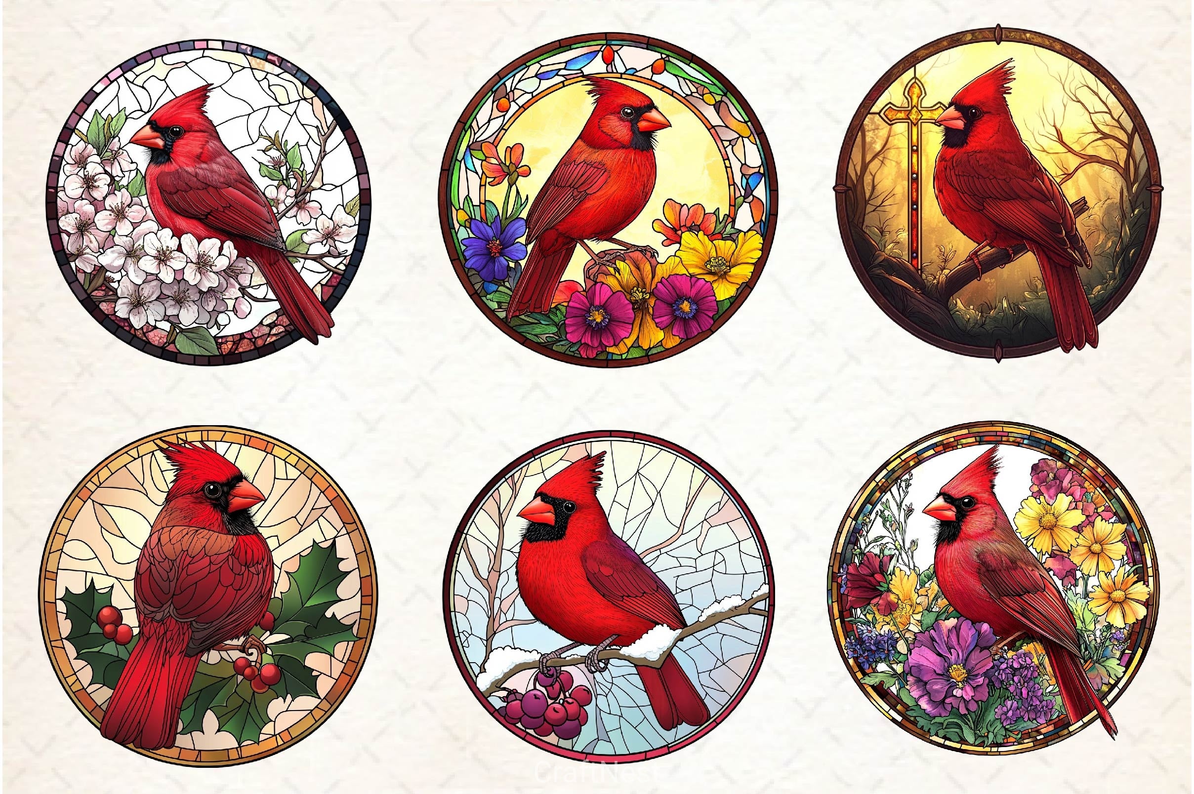 Stained Glass Cardinal Bird Wind Spinner Clipart Bundle - CraftNest - Digital Crafting and Art