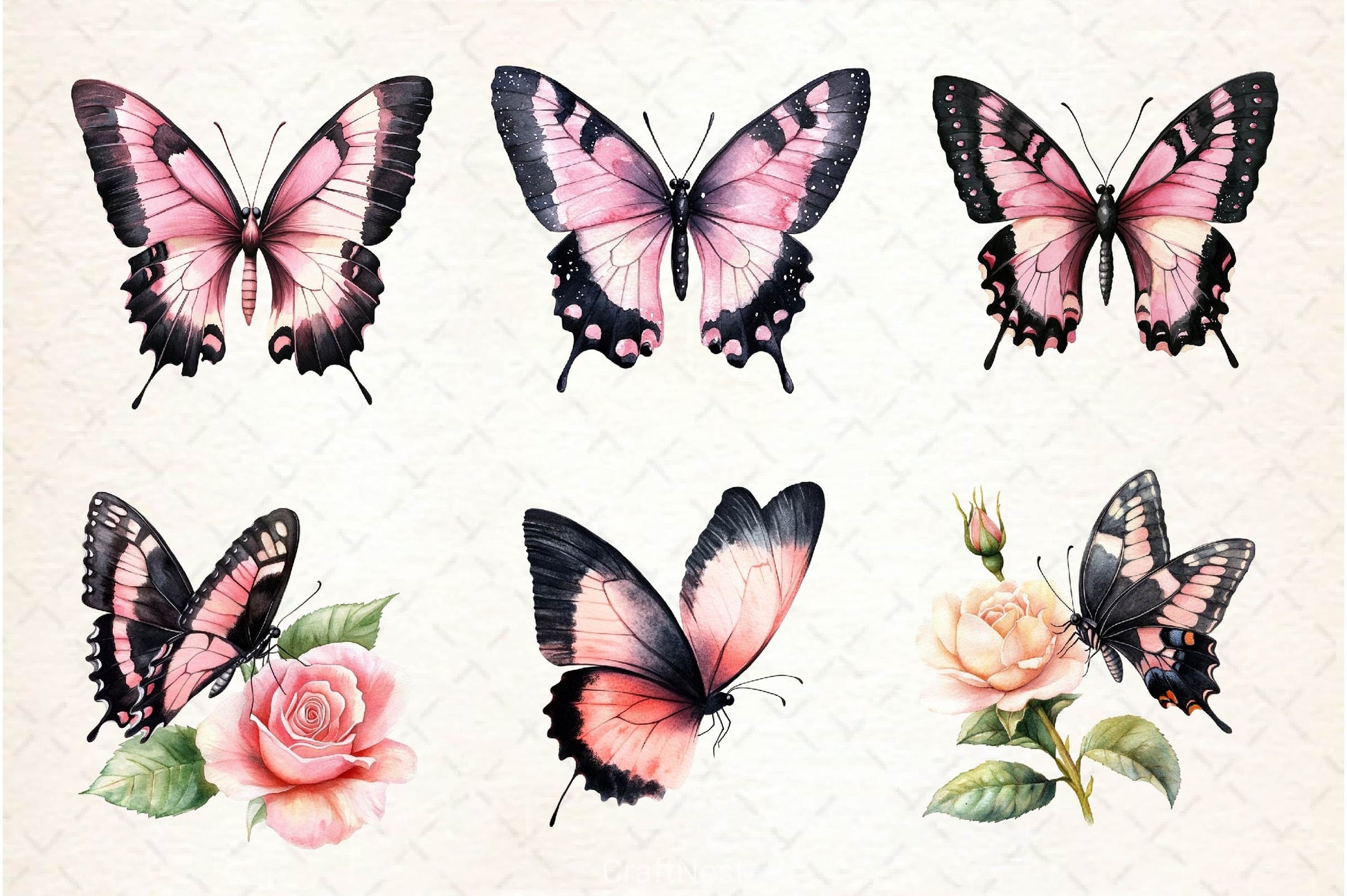 Black And Pink Butterfly Clipart Bundle - CraftNest - Digital Crafting and Art