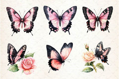 Black And Pink Butterfly Clipart Bundle - CraftNest - Digital Crafting and Art