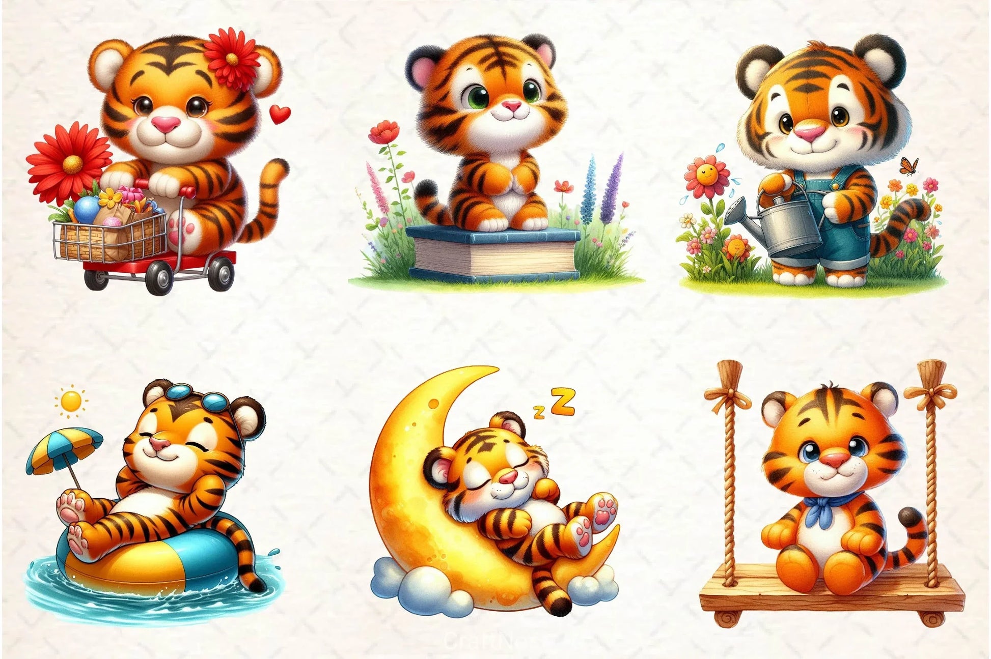 Cute Tiger With Floral Spring Clipart Bundle - CraftNest - Digital Crafting and Art
