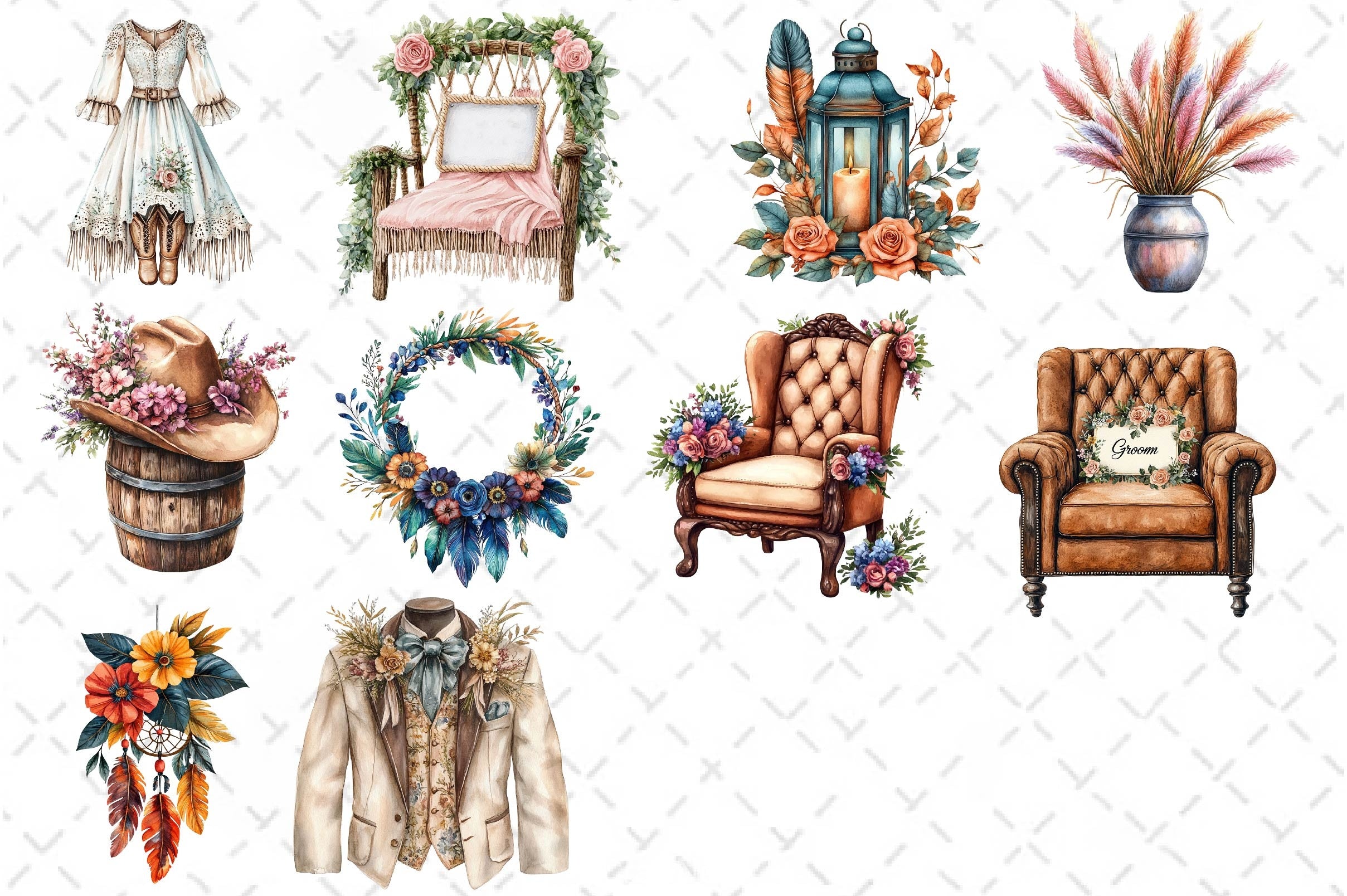 Western Boho Wedding Clipart Bundle 3 - CraftNest - Digital Crafting and Art
