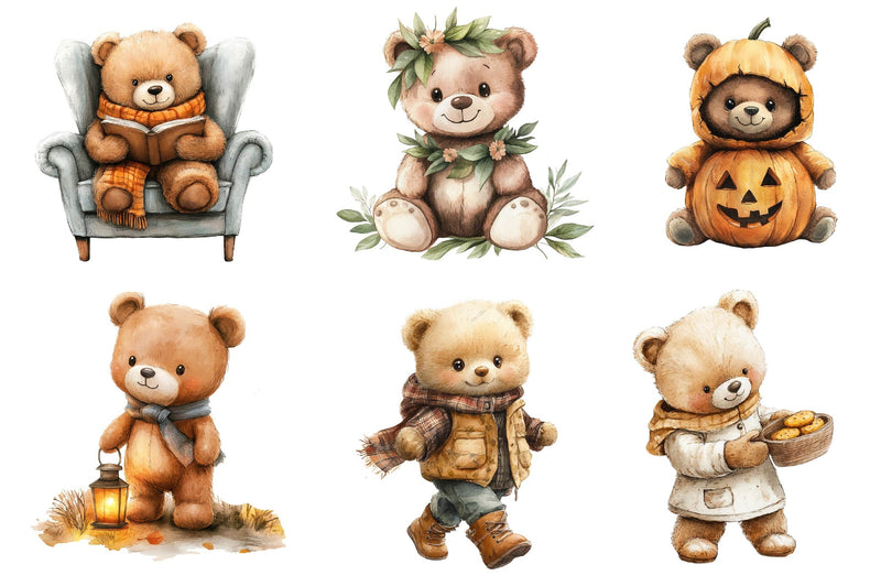 Autumn Teddy Bear Clipart Bundle 3 - CraftNest - Digital Crafting and Art
