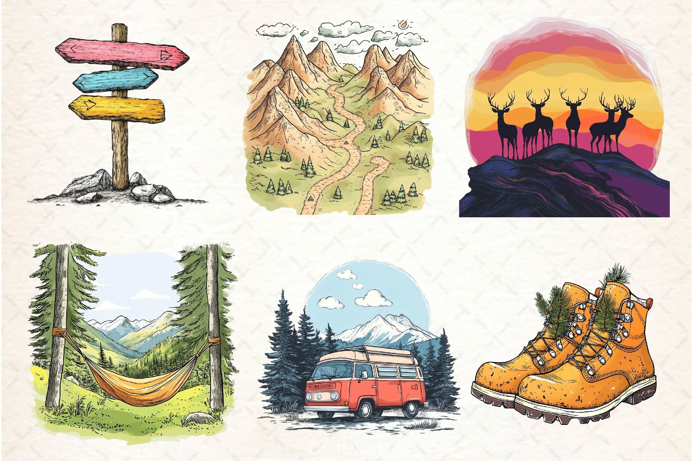 Vintage Mountain Adventure Clipart Bundle 2 - CraftNest - Digital Crafting and Art