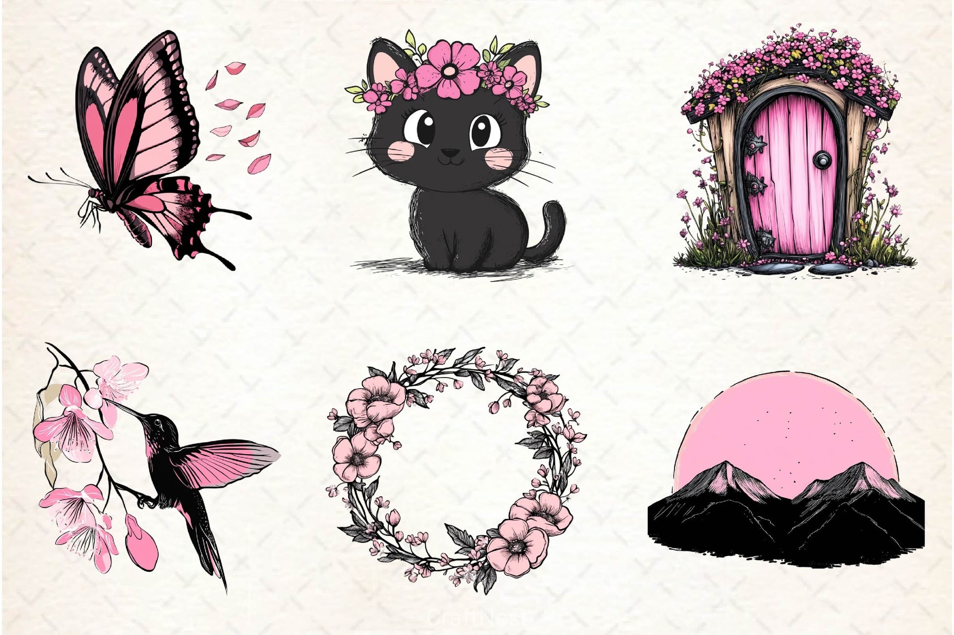Black & Pink Spring Clipart Bundle 2 - CraftNest - Digital Crafting and Art