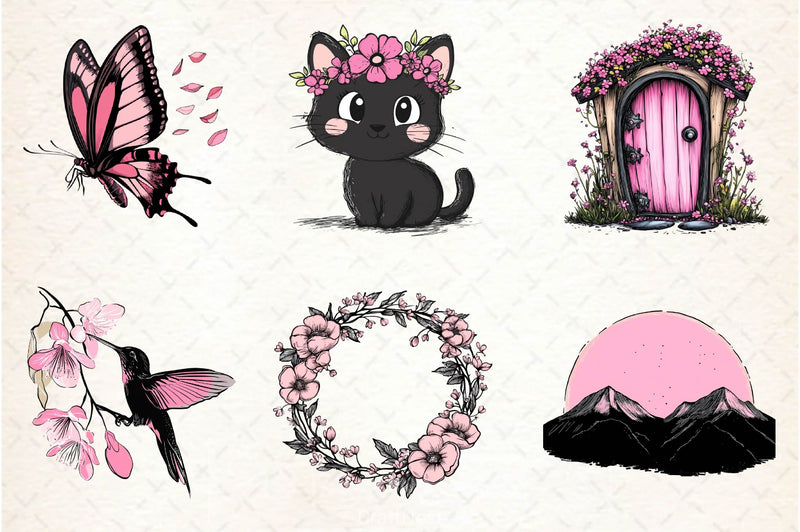 Black & Pink Spring Clipart Bundle 2 - CraftNest - Digital Crafting and Art