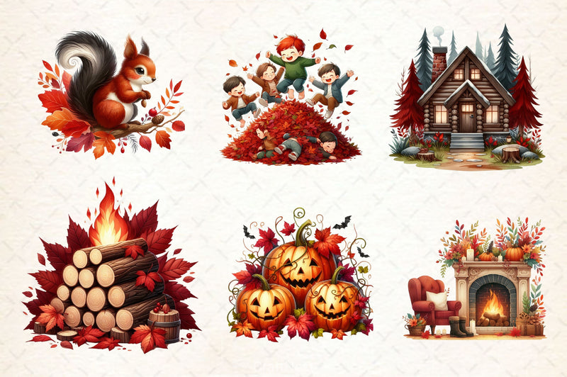 Dark Red Autumn Clipart Bundle - CraftNest - Digital Crafting and Art