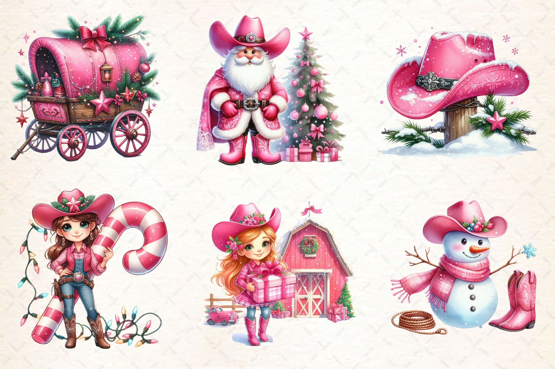 Pink Christmas Cowboy Clipart Bundle 2 - CraftNest - Digital Crafting and Art