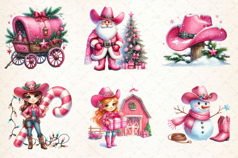 Pink Christmas Cowboy Clipart Bundle 2 - CraftNest - Digital Crafting and Art