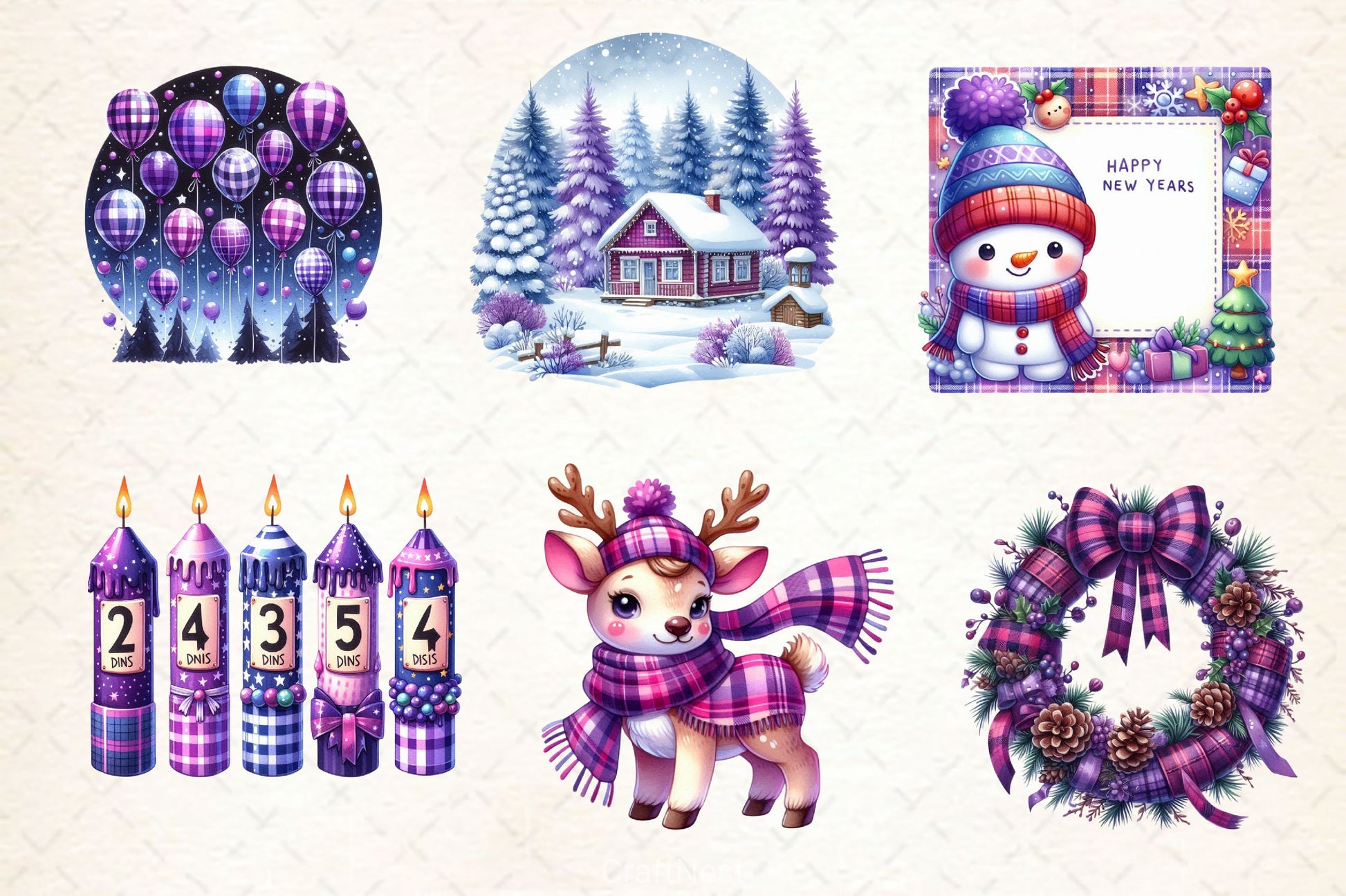 Purple New Year Clipart Bundle - CraftNest - Digital Crafting and Art