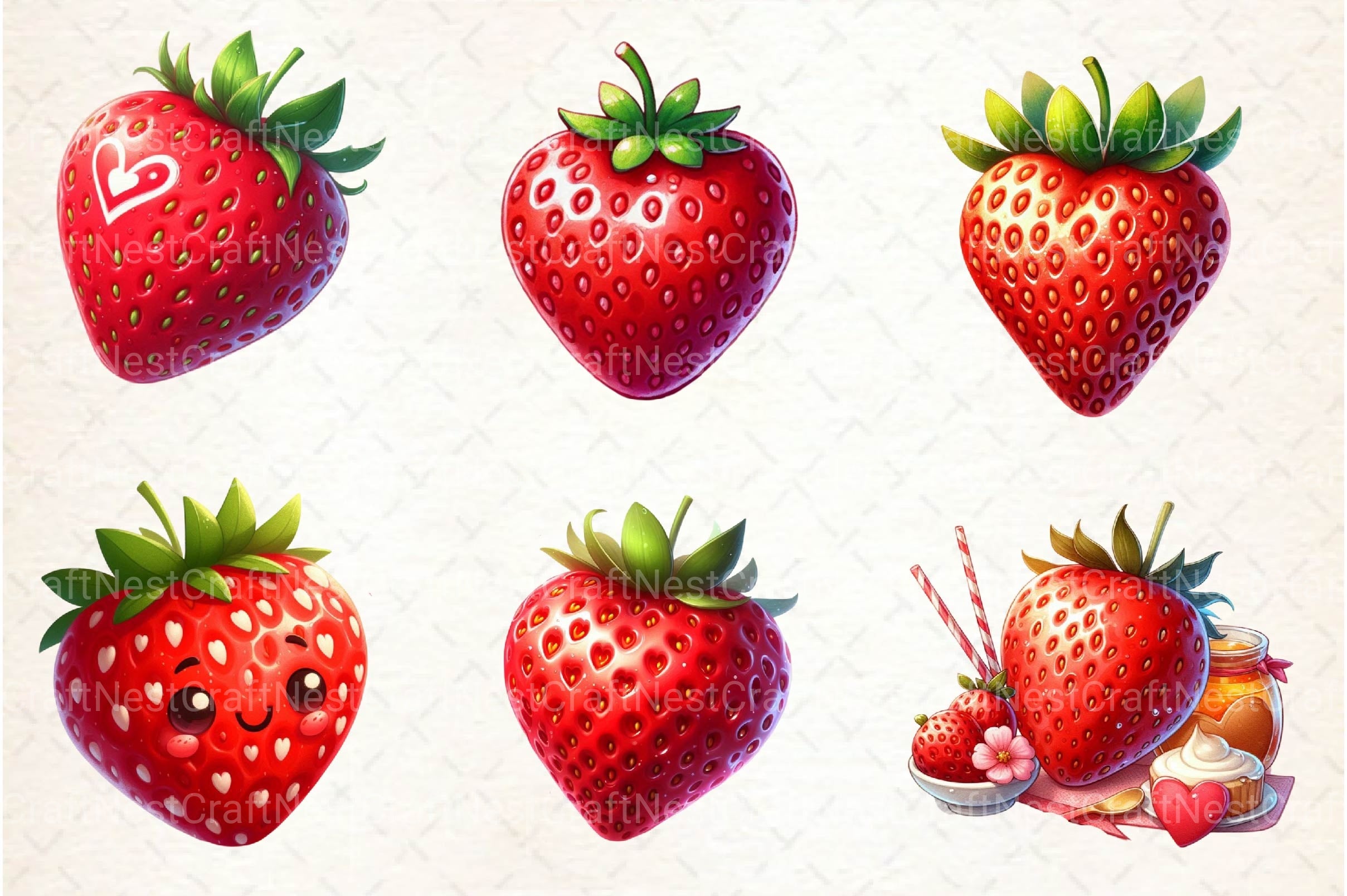 Valentine Strawberry Clipart Bundle 3 - CraftNest - Digital Crafting and Art