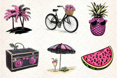 Black And Pink Summer Clipart Bundle 5 - CraftNest - Digital Crafting and Art