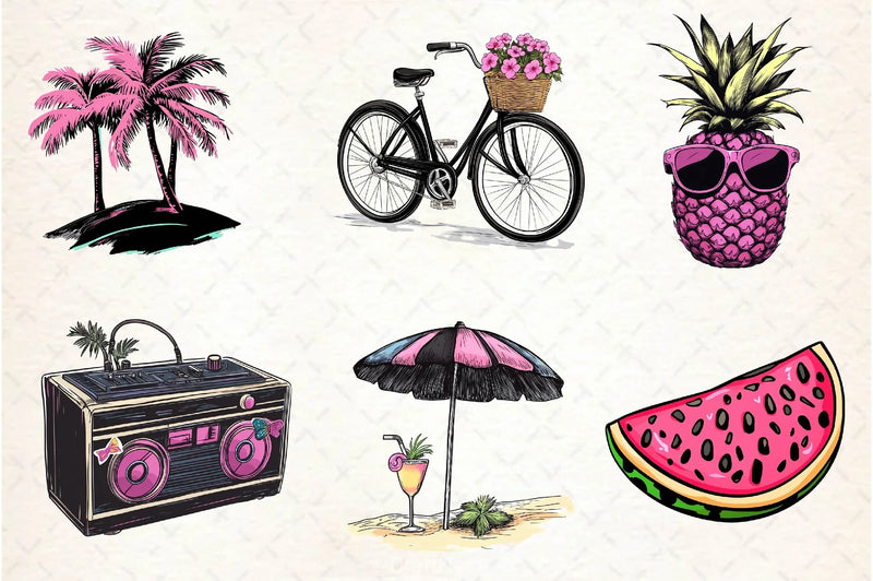 Black And Pink Summer Clipart Bundle 5 - CraftNest - Digital Crafting and Art