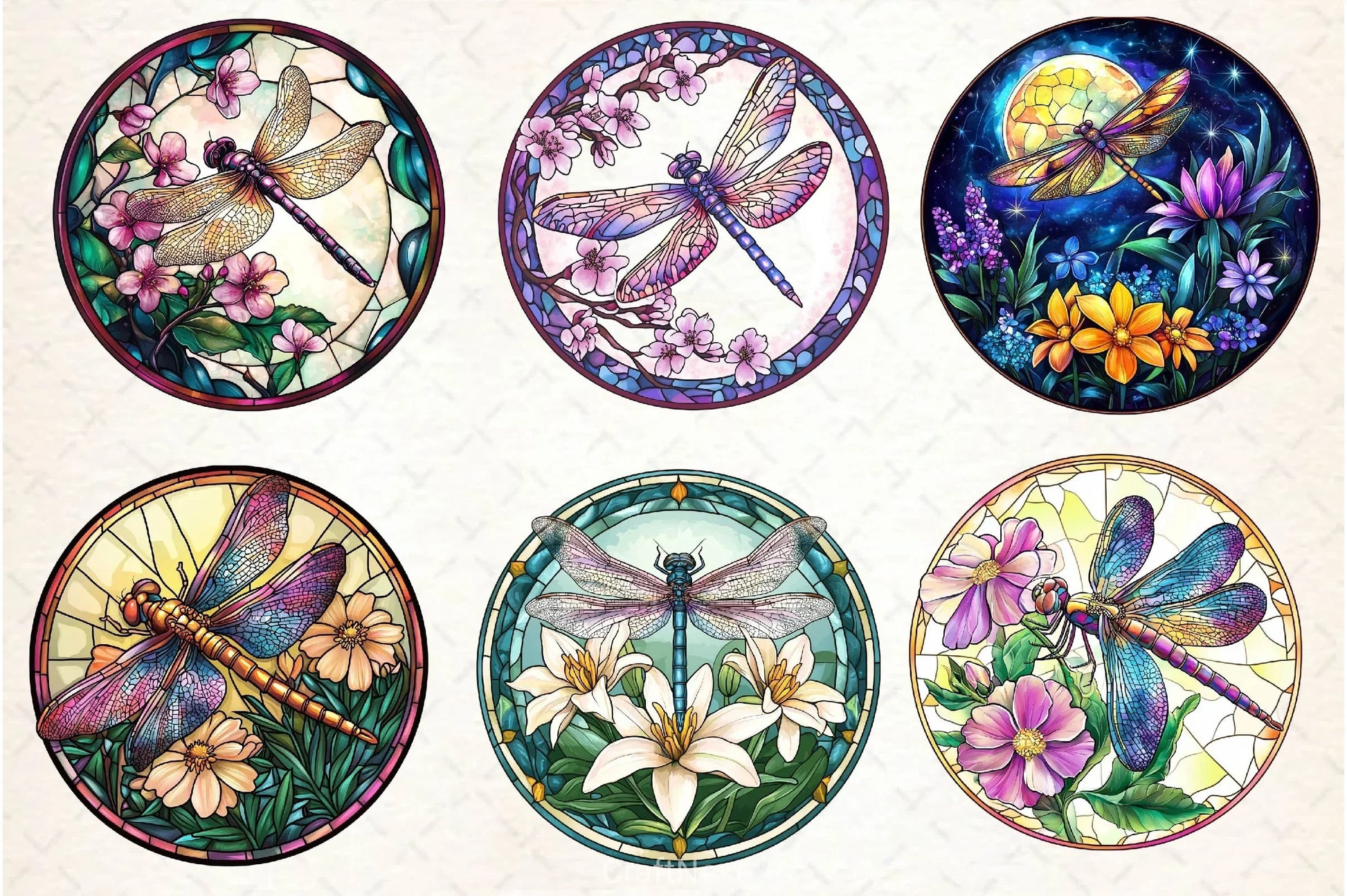 Dragonfly Spring Flower Stained Glass Clipart Bundle - CraftNest - Digital Crafting and Art