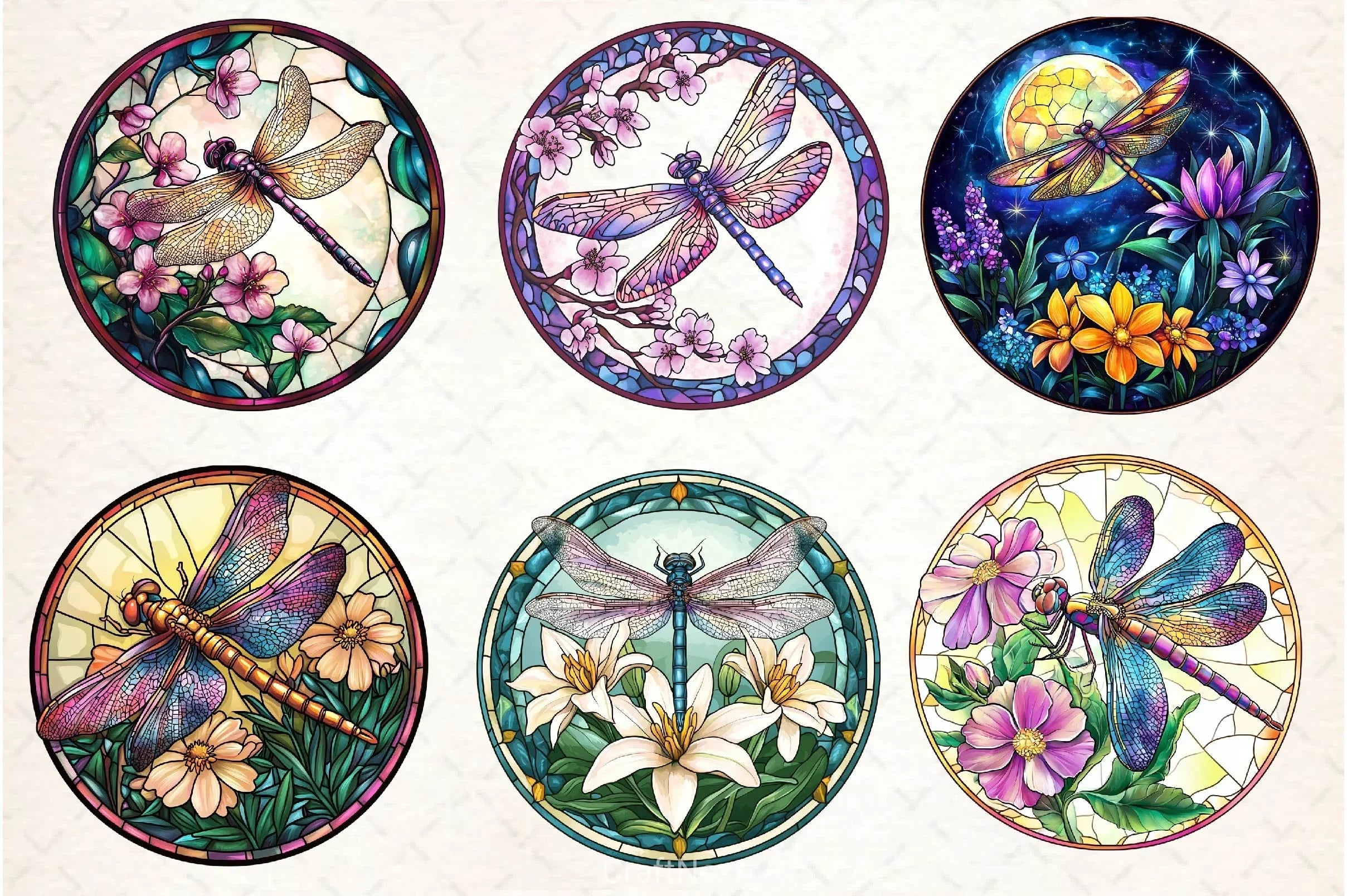 Dragonfly Spring Flower Stained Glass Clipart Bundle - CraftNest - Digital Crafting and Art