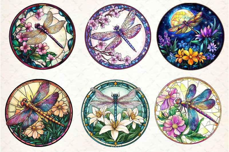 Dragonfly Spring Flower Stained Glass Clipart Bundle - CraftNest - Digital Crafting and Art