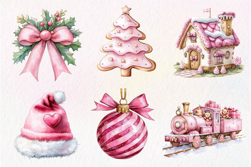 Pink Happy Christmas Clipart Bundle - CraftNest - Digital Crafting and Art