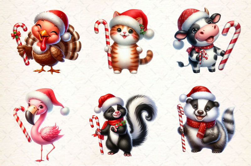 Animals Holding Candy Cane Clipart Bundle - CraftNest - Digital Crafting and Art