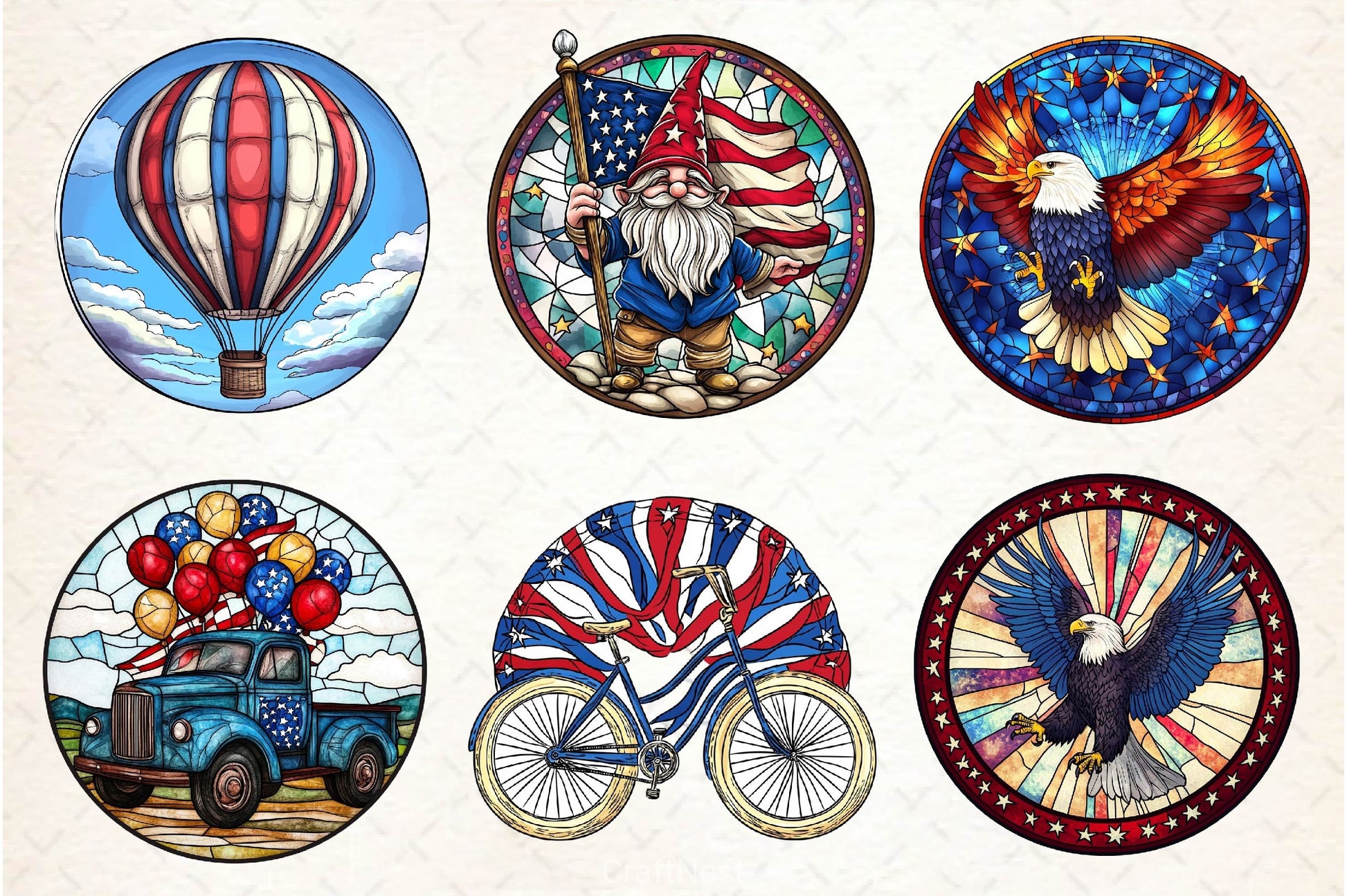 Round Stained Glass 4th Of July Clipart Bundle 3 - CraftNest - Digital Crafting and Art
