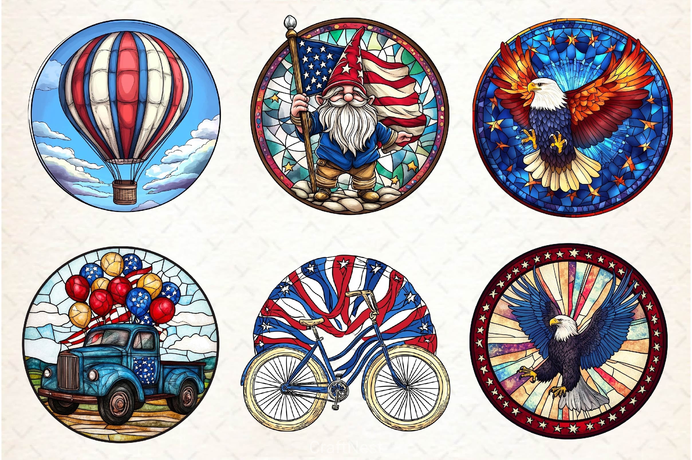Round Stained Glass 4th Of July Clipart Bundle 3 - CraftNest - Digital Crafting and Art