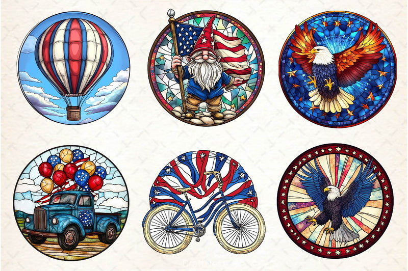 Round Stained Glass 4th Of July Clipart Bundle 3 - CraftNest - Digital Crafting and Art