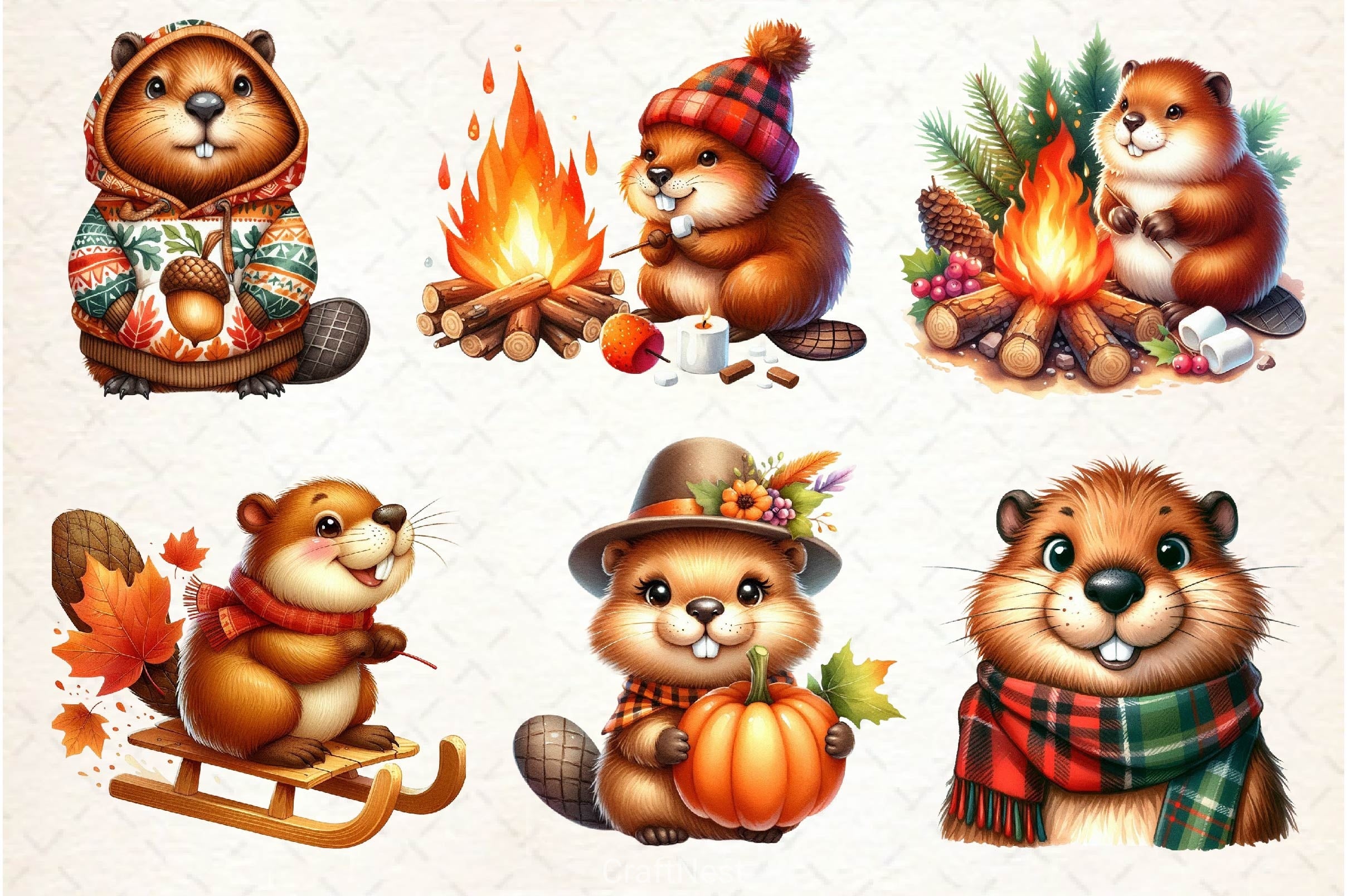 Autumn Cute Beaver Clipart Bundle 2 - CraftNest - Digital Crafting and Art