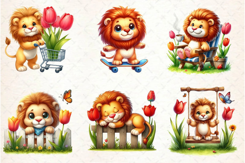 Cute Spring Lion Clipart Bundle 2 - CraftNest - Digital Crafting and Art