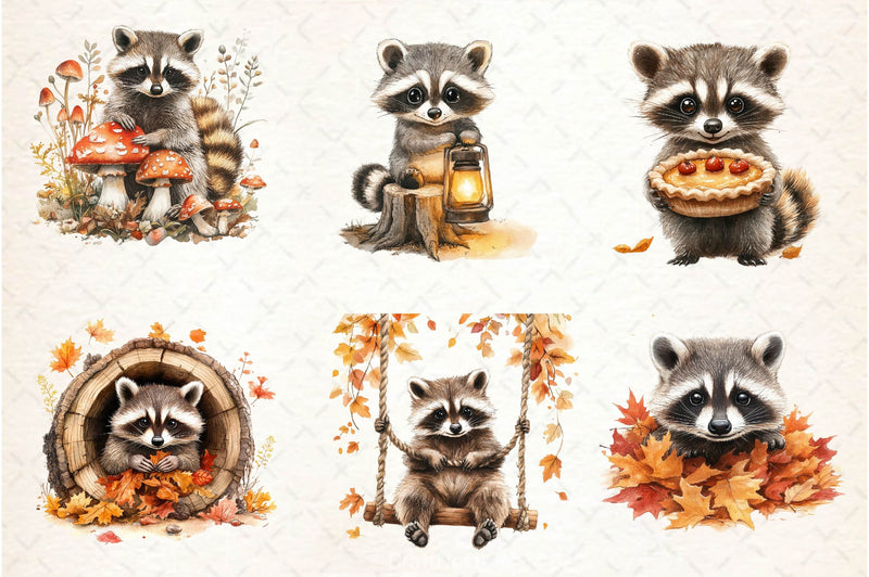 Autumn Raccoons Clipart Bundle 3 - CraftNest - Digital Crafting and Art